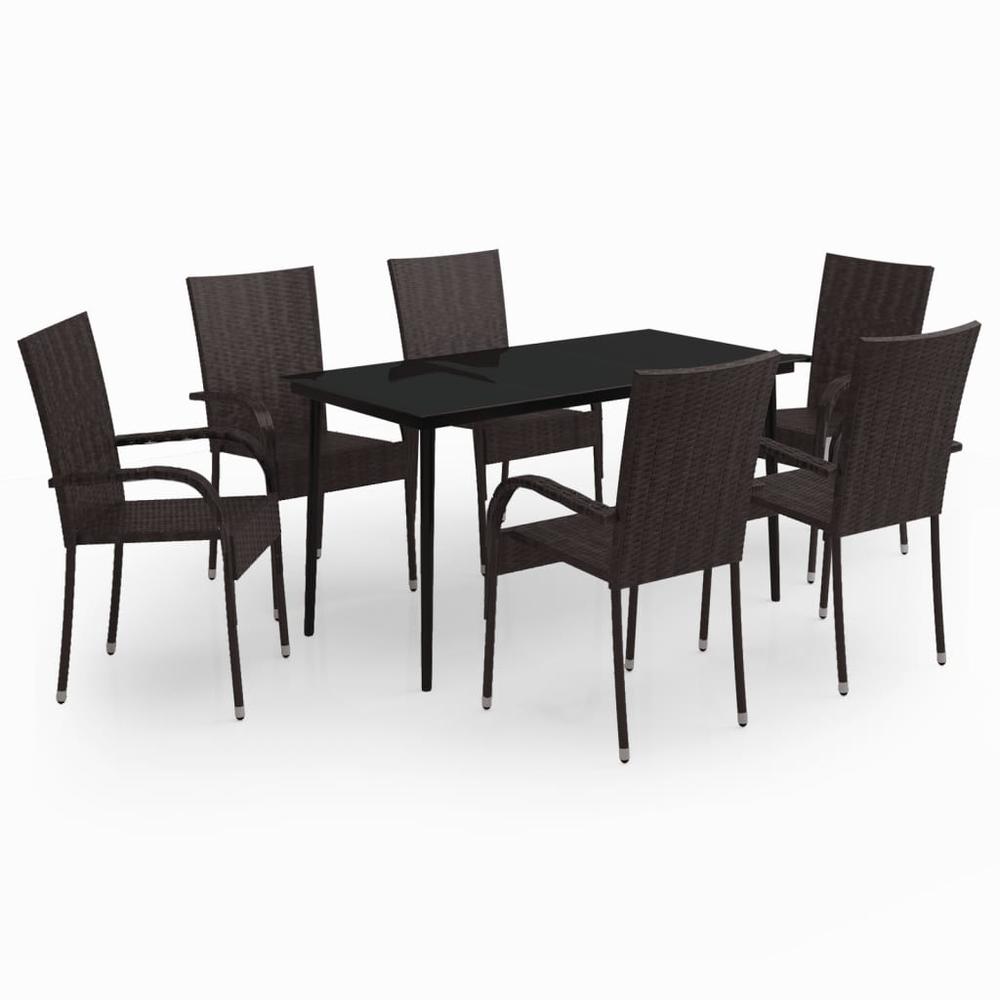 vidaXL 7 Piece Patio Dining Set Brown and Black, 3099404. Picture 2