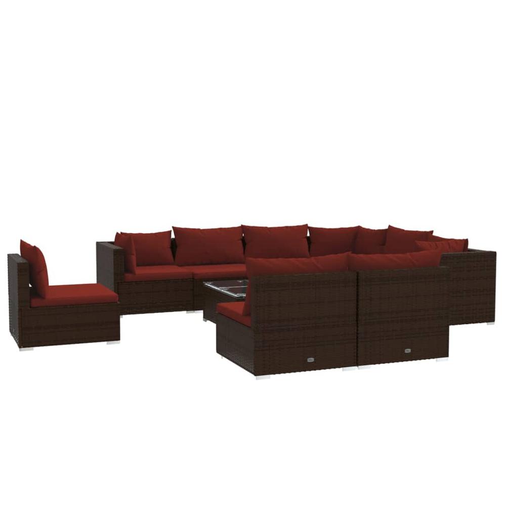vidaXL 10 Piece Patio Lounge Set with Cushions Poly Rattan Brown, 3102587. Picture 2