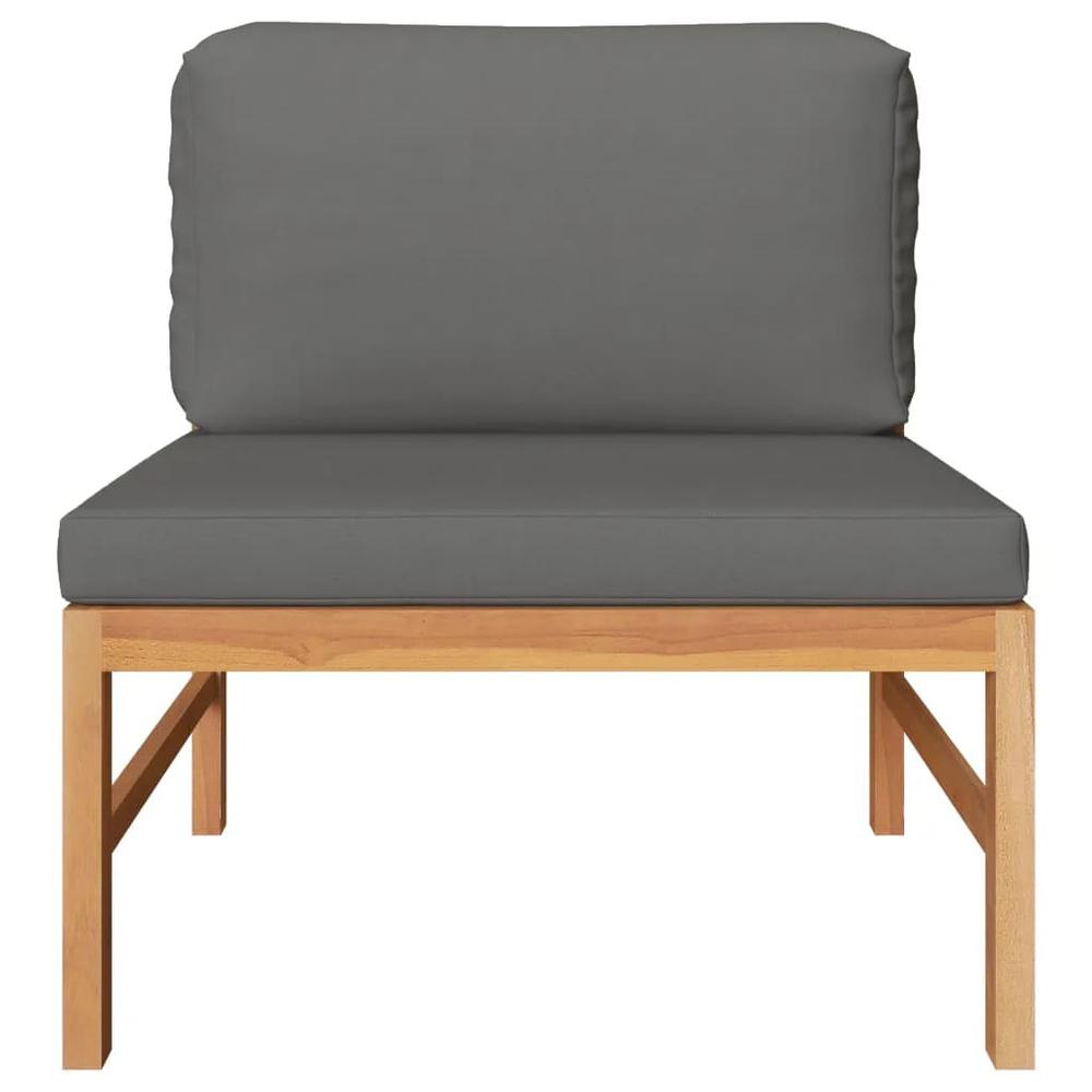 vidaXL 3 Piece Patio Lounge Set with Dark Gray Cushions Teak Wood. Picture 3