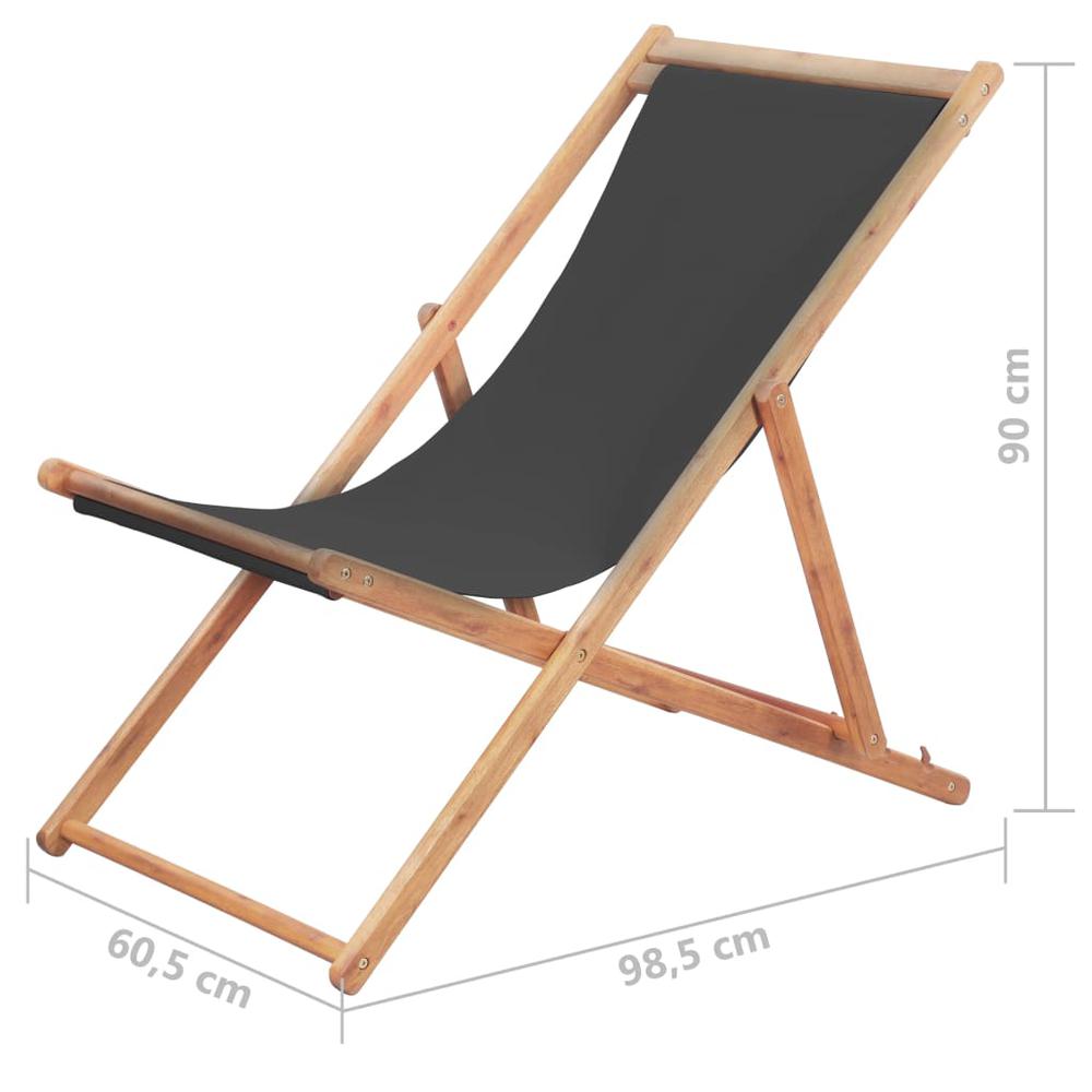 vidaXL Folding Beach Chair Fabric and Wooden Frame Gray, 44001. Picture 12