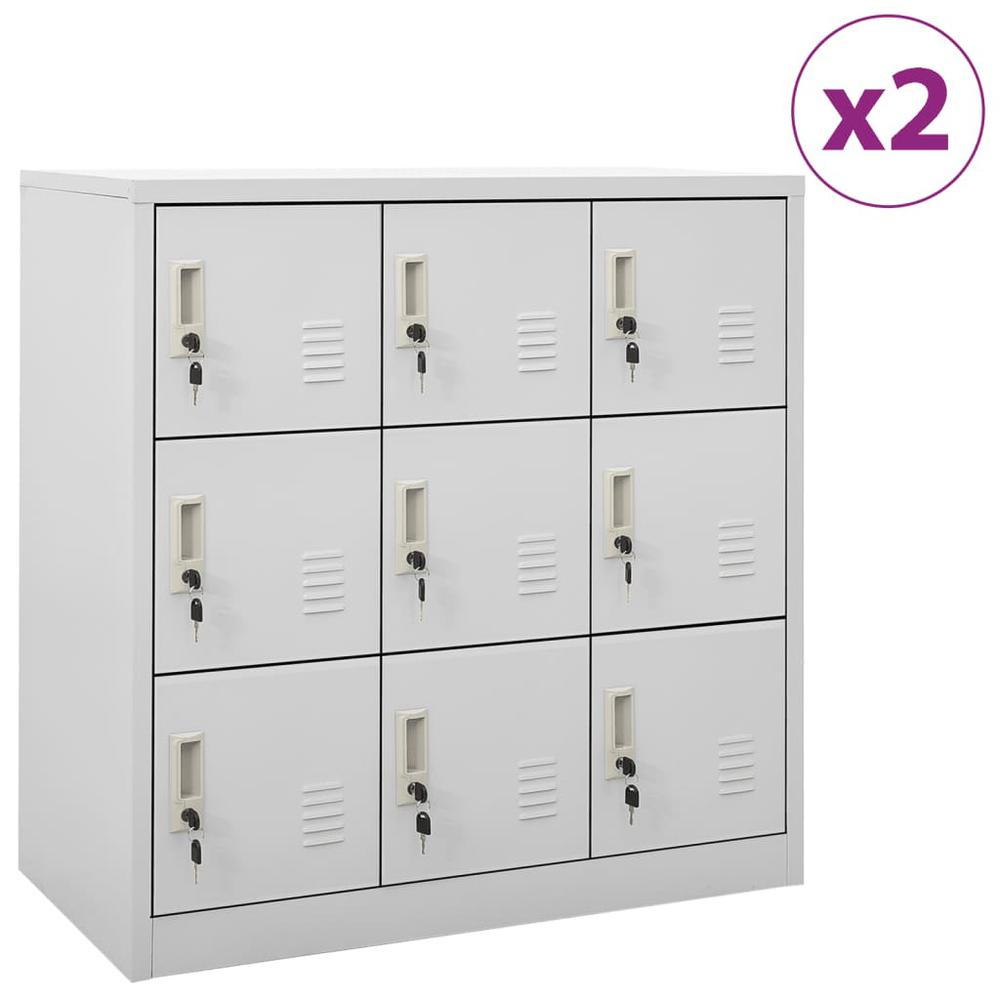 vidaXL Locker Cabinets 2 pcs Light Gray 35.4"x17.7"x36.4" Steel, 3095239. Picture 1