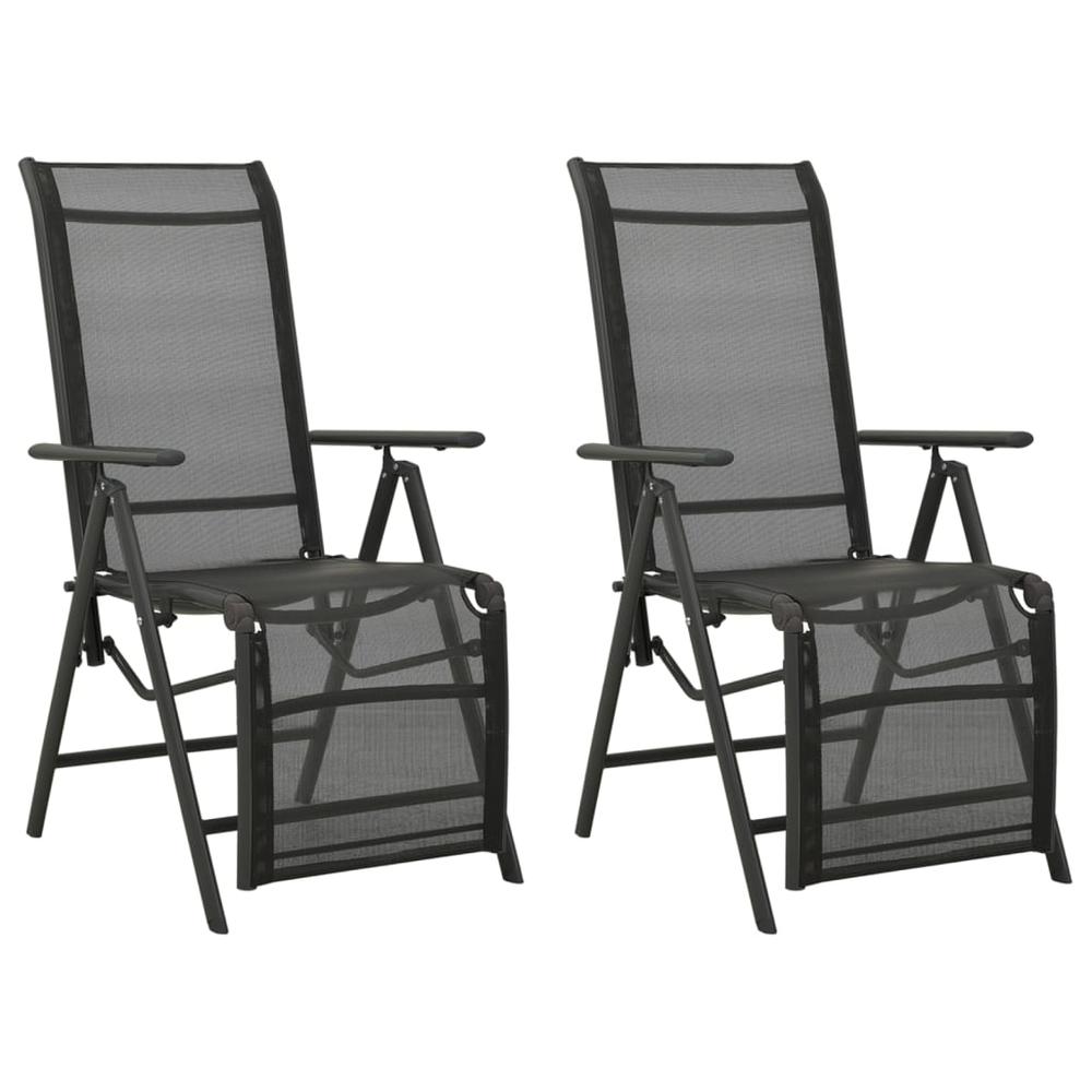vidaXL Reclining Patio Chairs 2pcs Textilene and Aluminum Black. Picture 1