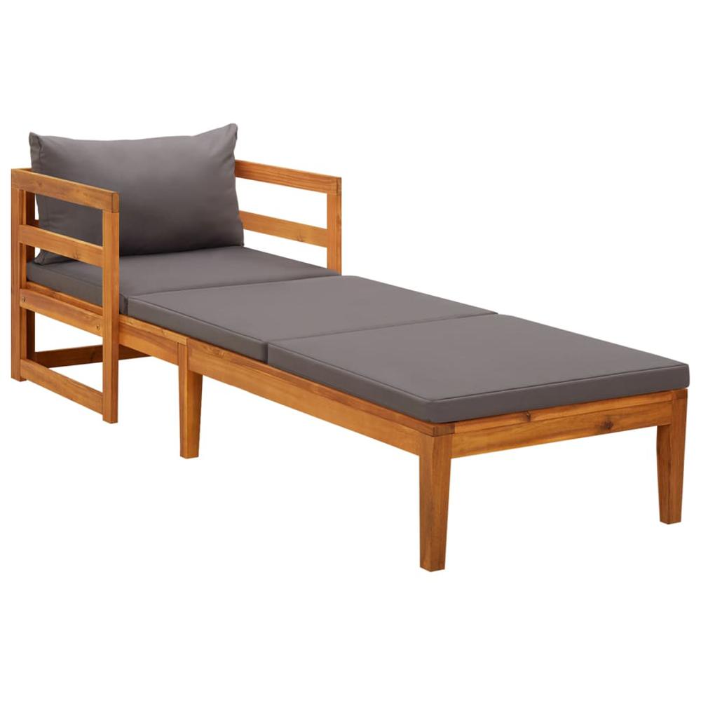 vidaXL Sun Lounger with Dark Gray Cushions Solid Acacia Wood. Picture 1