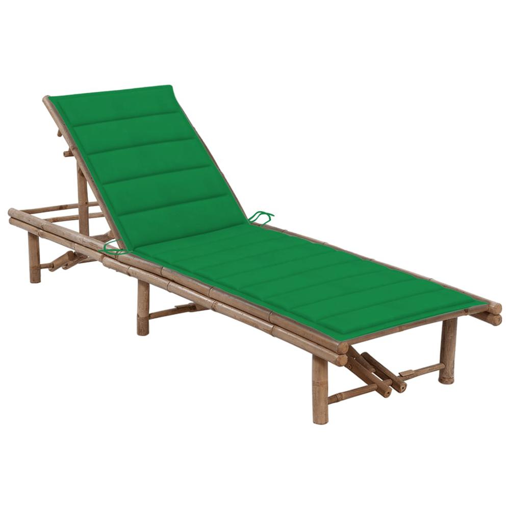 vidaXL Patio Sun Lounger with Cushion Bamboo, 3061637. Picture 1