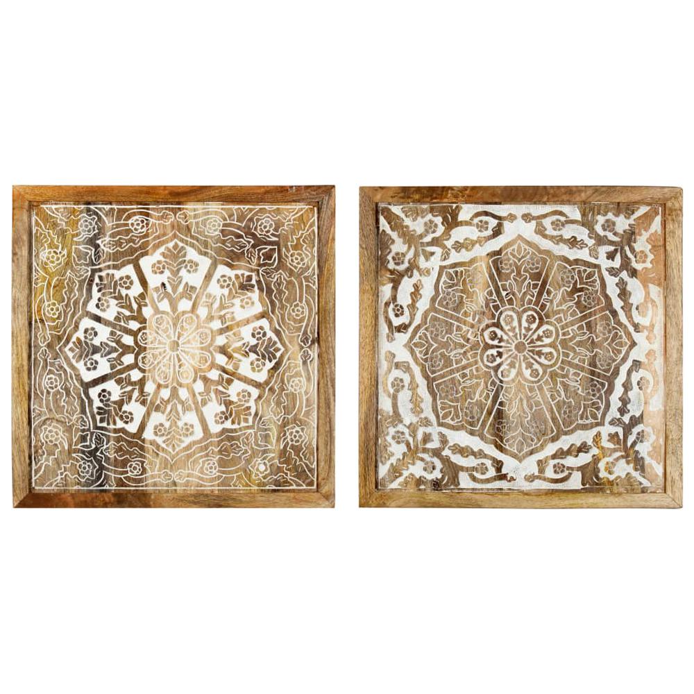 vidaXL Hand-Carved Wall Panels 2 pcs Solid Mango Wood 23.6"x23.6"x1". Picture 2