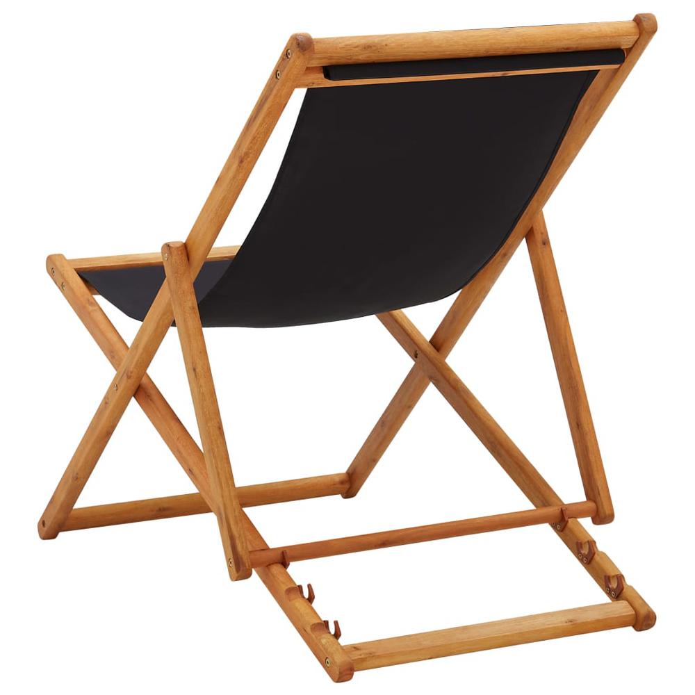 vidaXL Folding Beach Chair Eucalyptus Wood and Fabric Black. Picture 4