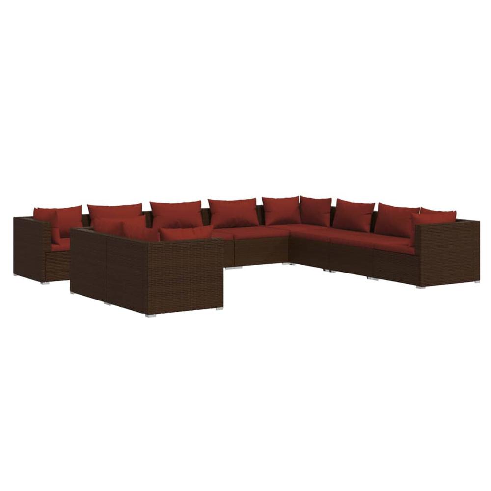 vidaXL 10 Piece Patio Lounge Set with Cushions Brown Poly Rattan, 3102515. Picture 2