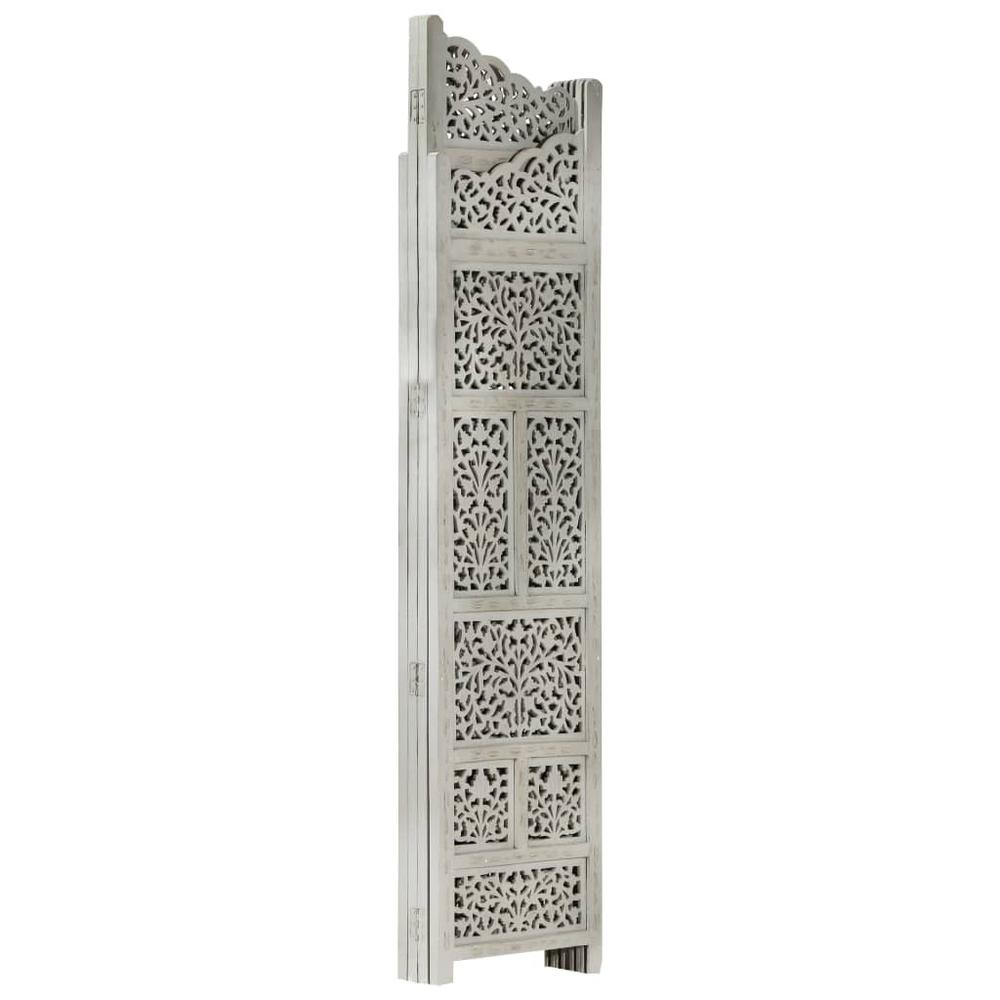 vidaXL Hand carved 4-Panel Room Divider Gray 63"x65" Solid Mango Wood, 285328. Picture 4