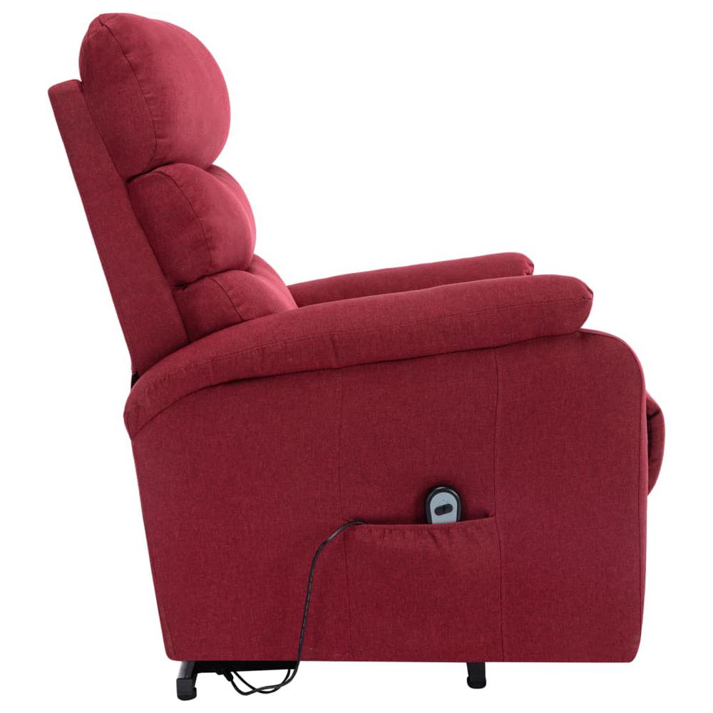 vidaXL Stand-up Massage Recliner Wine Red Fabric. Picture 4