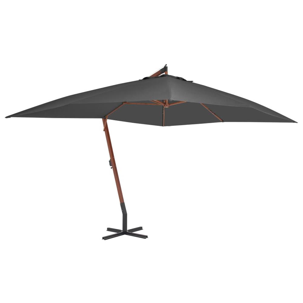 vidaXL Cantilever Umbrella with Wooden Pole 157.5"x118.1" Anthracite. Picture 1