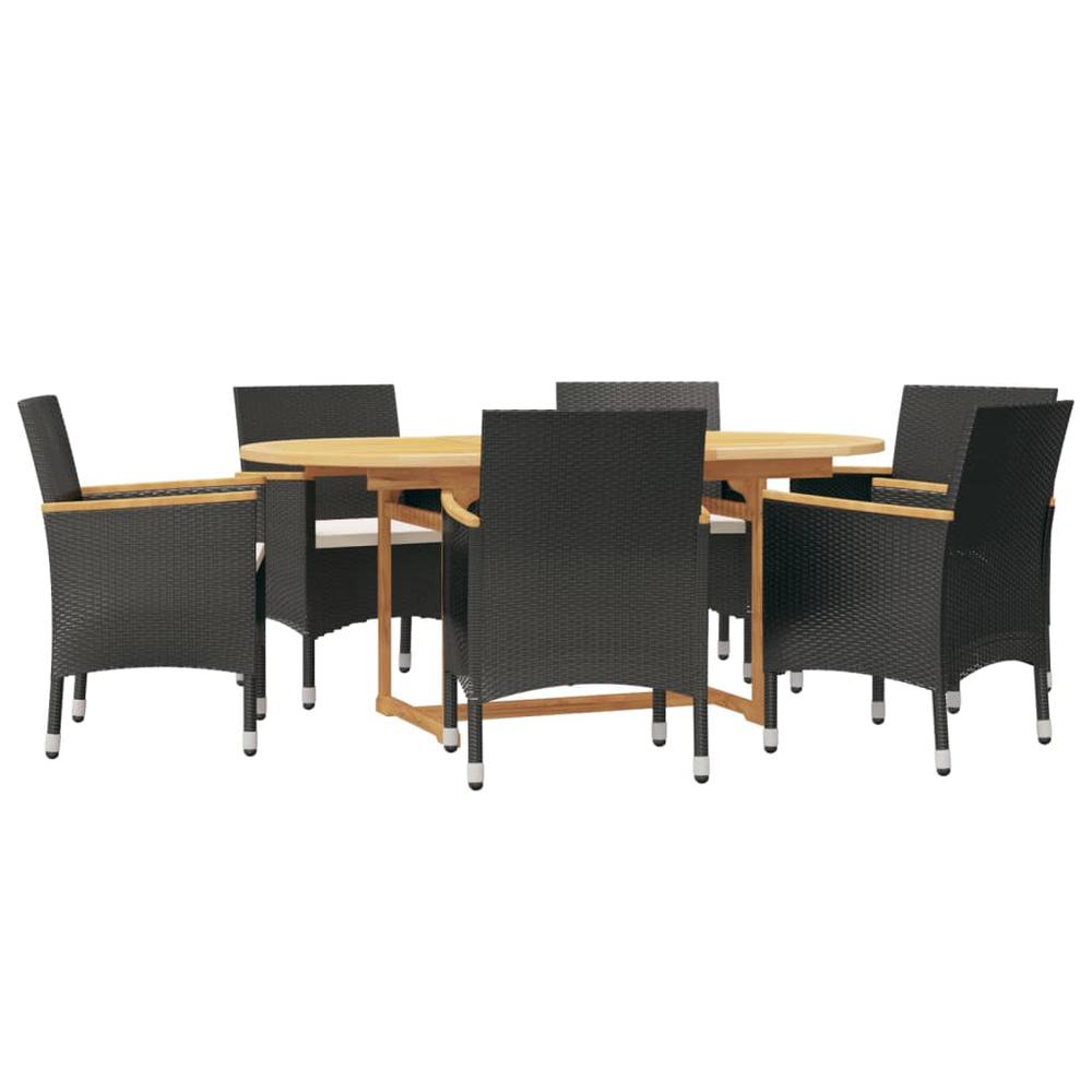 vidaXL 7 Piece Patio Dining Set with Cushions Black, 3103596. Picture 3