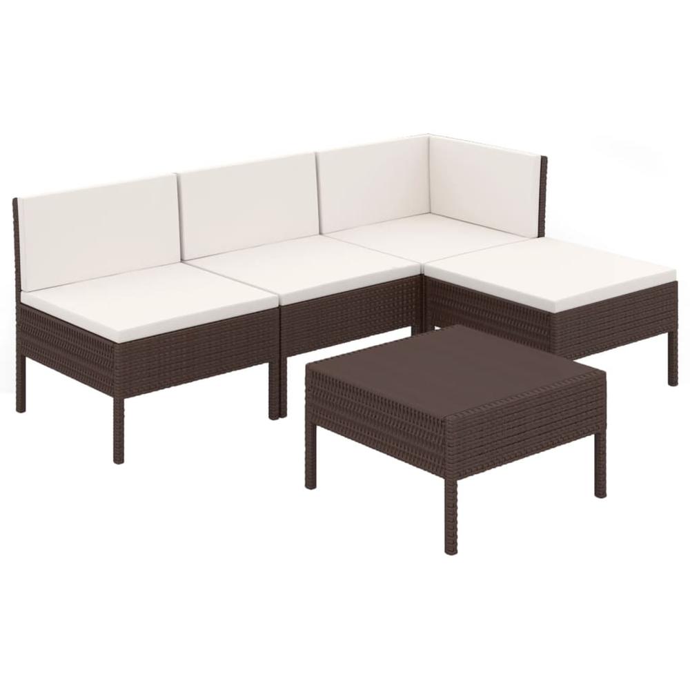 vidaXL 5 Piece Patio Lounge Set with Cushions Poly Rattan Brown, 3094363. Picture 2