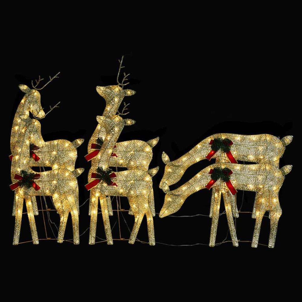 vidaXL Christmas Reindeers 6 pcs Gold Warm White Mesh. Picture 3