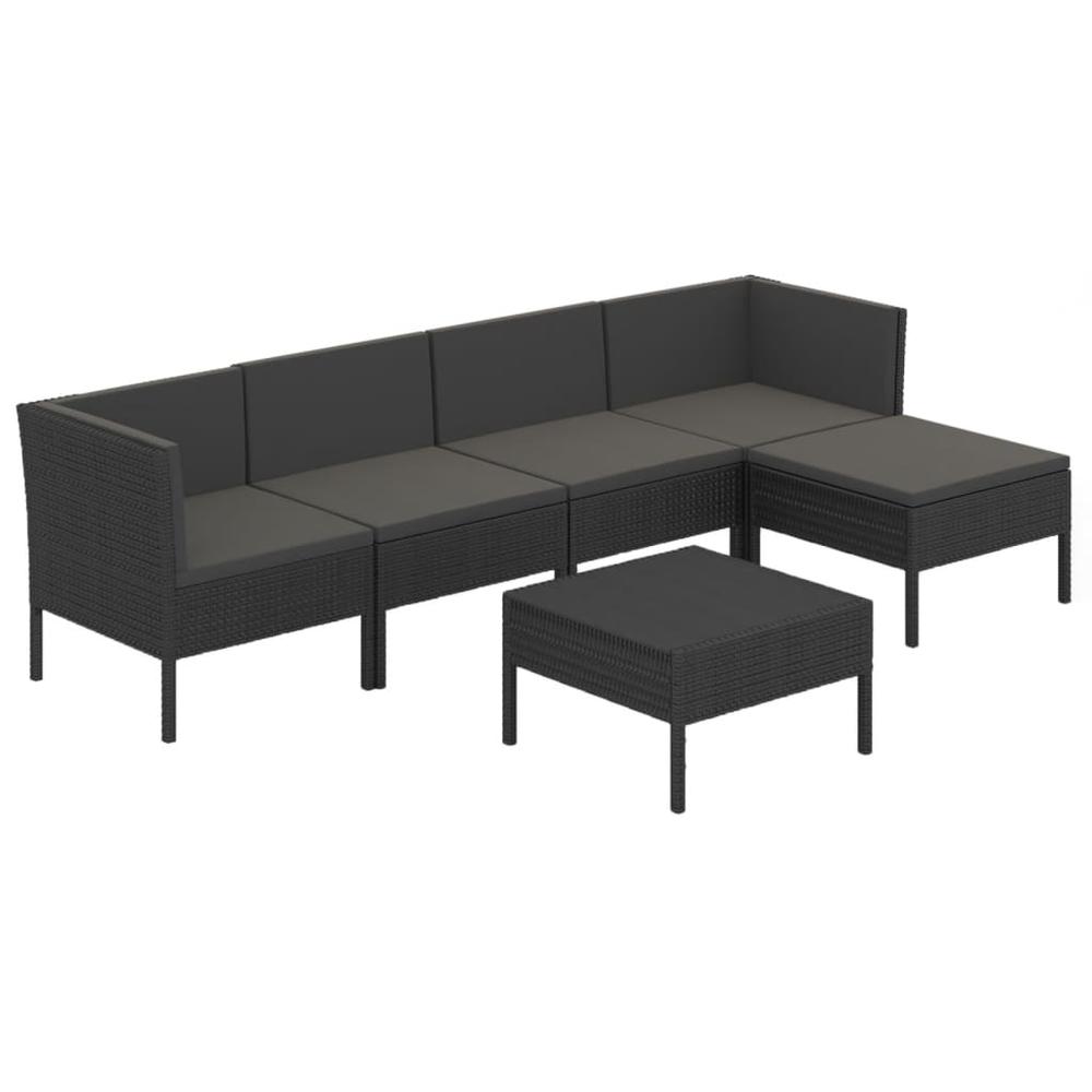 vidaXL 6 Piece Patio Lounge Set with Cushions Poly Rattan Black, 3094385. Picture 2