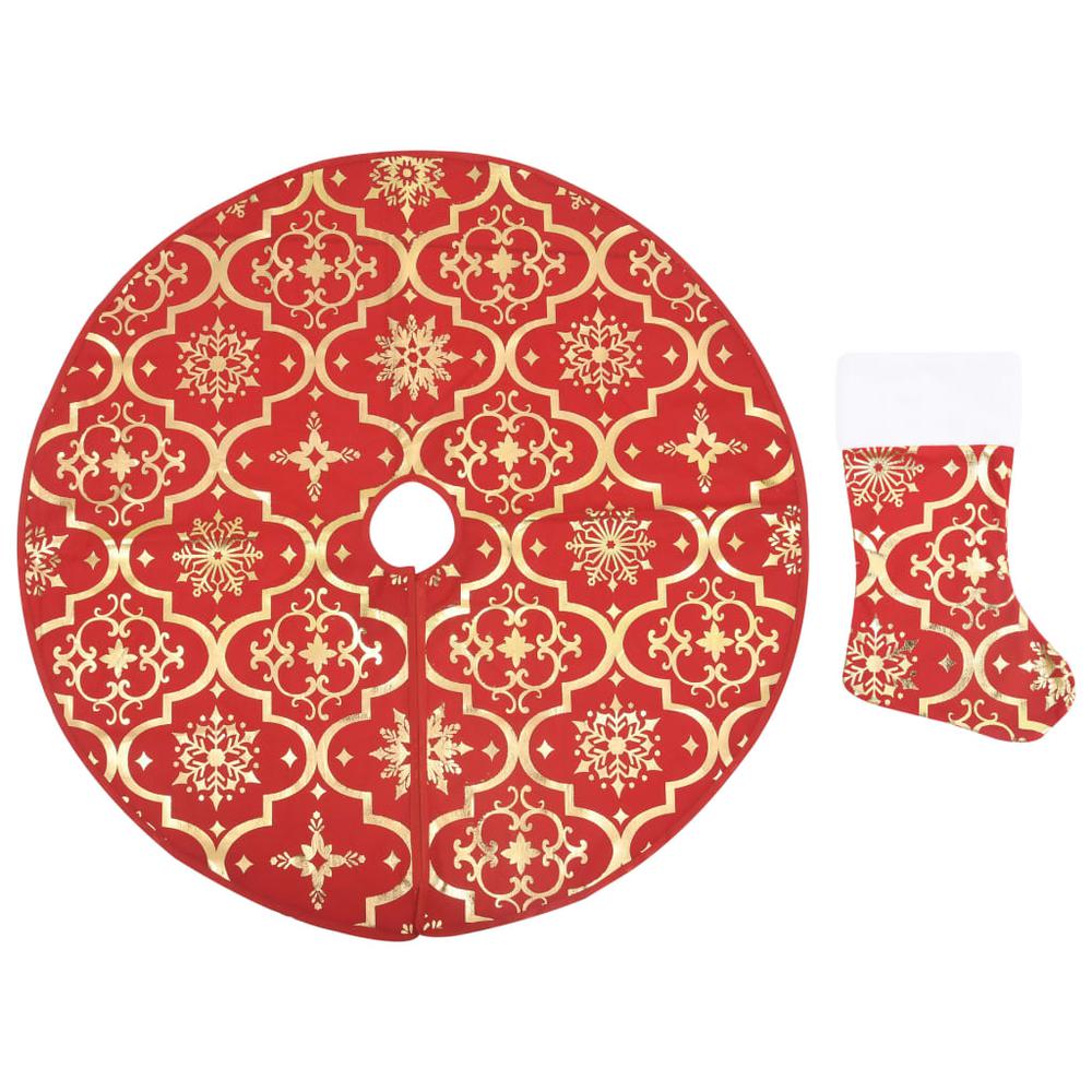 vidaXL Luxury Christmas Tree Skirt with Sock Red 59.1" Fabric. Picture 2