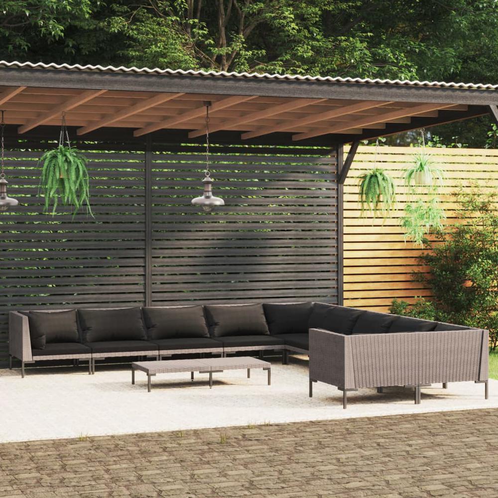 vidaXL 11 Piece Patio Lounge Set with Cushions Poly Rattan Dark Gray, 3099915. The main picture.