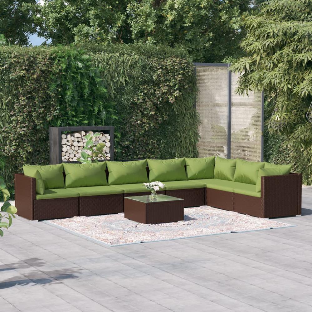 vidaXL 8 Piece Patio Lounge Set with Cushions Poly Rattan Brown, 3101756. Picture 1