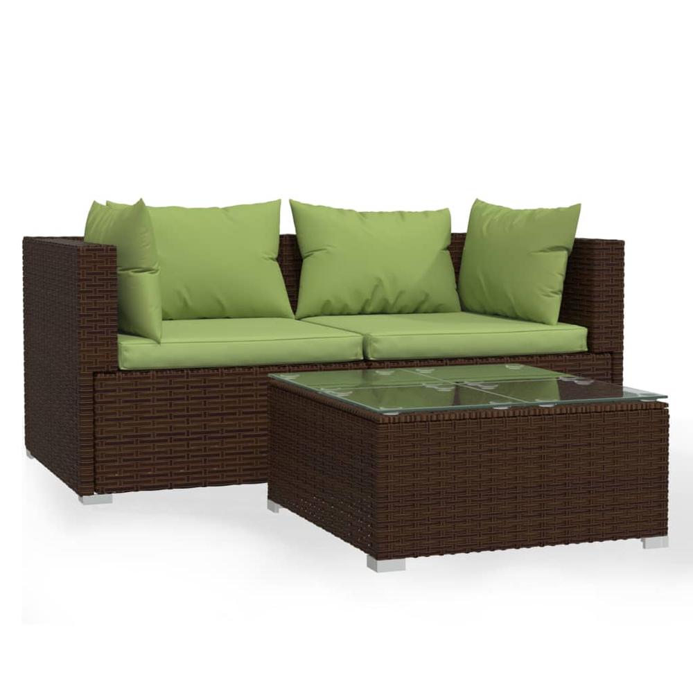 vidaXL 3 Piece Patio Lounge Set with Cushions Brown Poly Rattan, 317554. Picture 2
