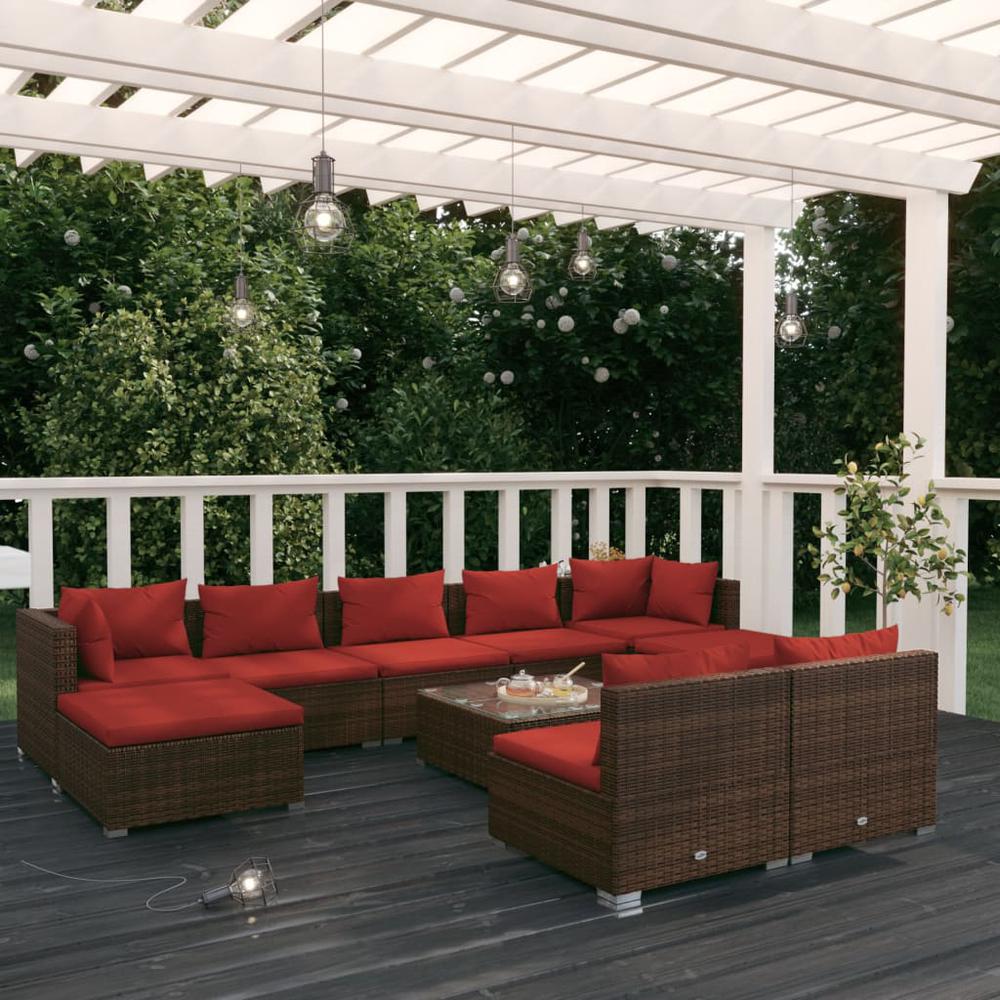 vidaXL 10 Piece Patio Lounge Set with Cushions Brown Poly Rattan, 3102011. The main picture.