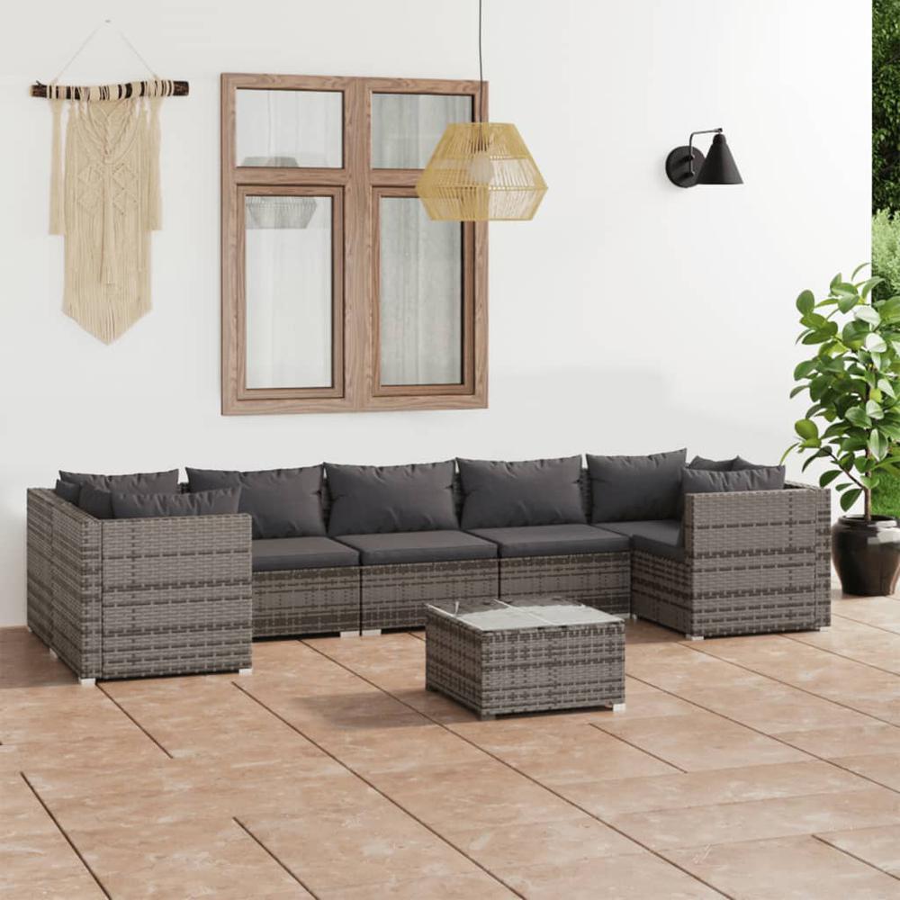 vidaXL 8 Piece Patio Lounge Set with Cushions Poly Rattan Gray, 3101965. Picture 1
