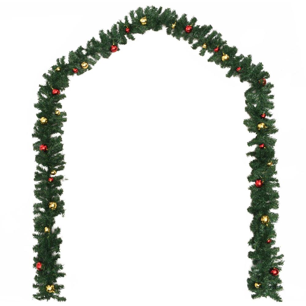 vidaXL Christmas Garlands 4 pcs with Baubles Green 106.2" PVC. Picture 2