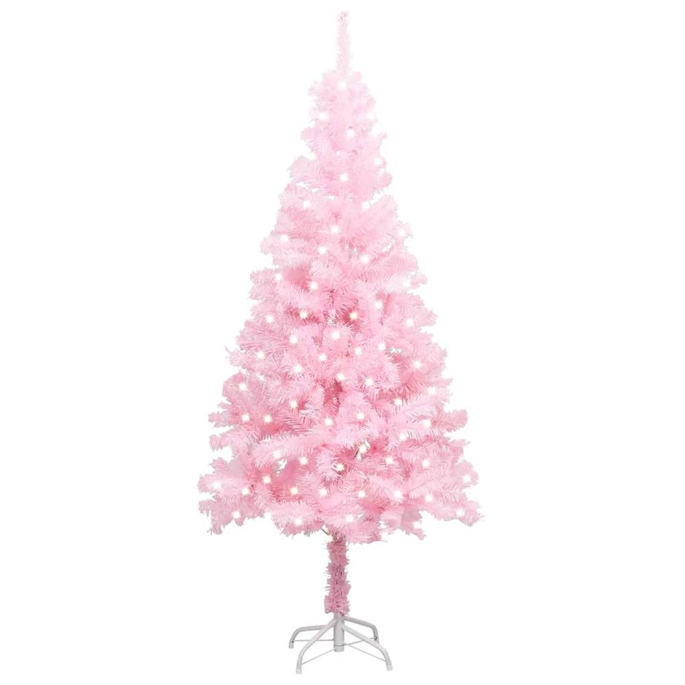 vidaXL Artificial Christmas Tree with LEDs&Stand Pink 94.5" PVC. Picture 1
