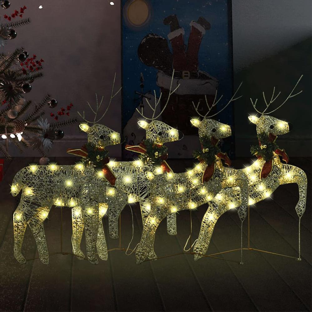 vidaXL Christmas Reindeers 4 pcs Gold 80 LEDs. Picture 1