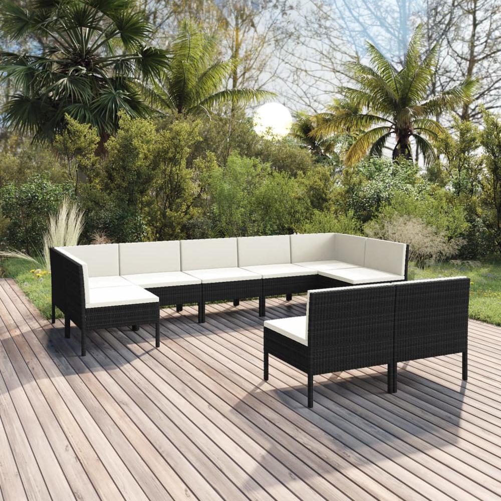 vidaXL 9 Piece Patio Lounge Set with Cushions Poly Rattan Black, 3094604. Picture 1