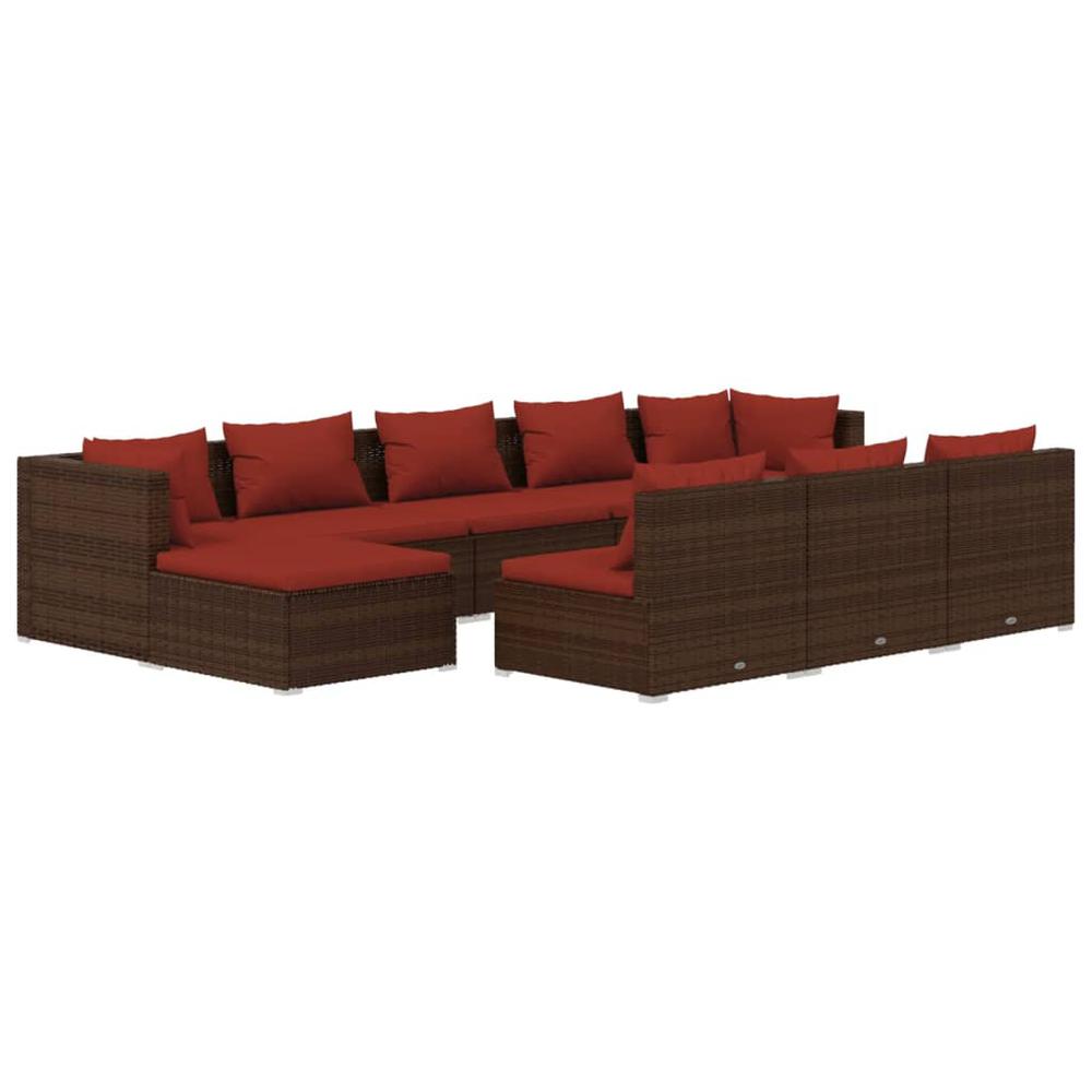 vidaXL 10 Piece Patio Lounge Set with Cushions Brown Poly Rattan, 3102019. Picture 2