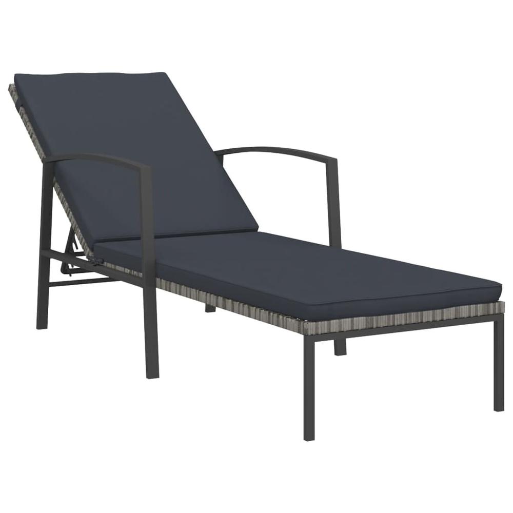 vidaXL Sun Loungers 2 pcs with Table Poly Rattan Gray. Picture 2