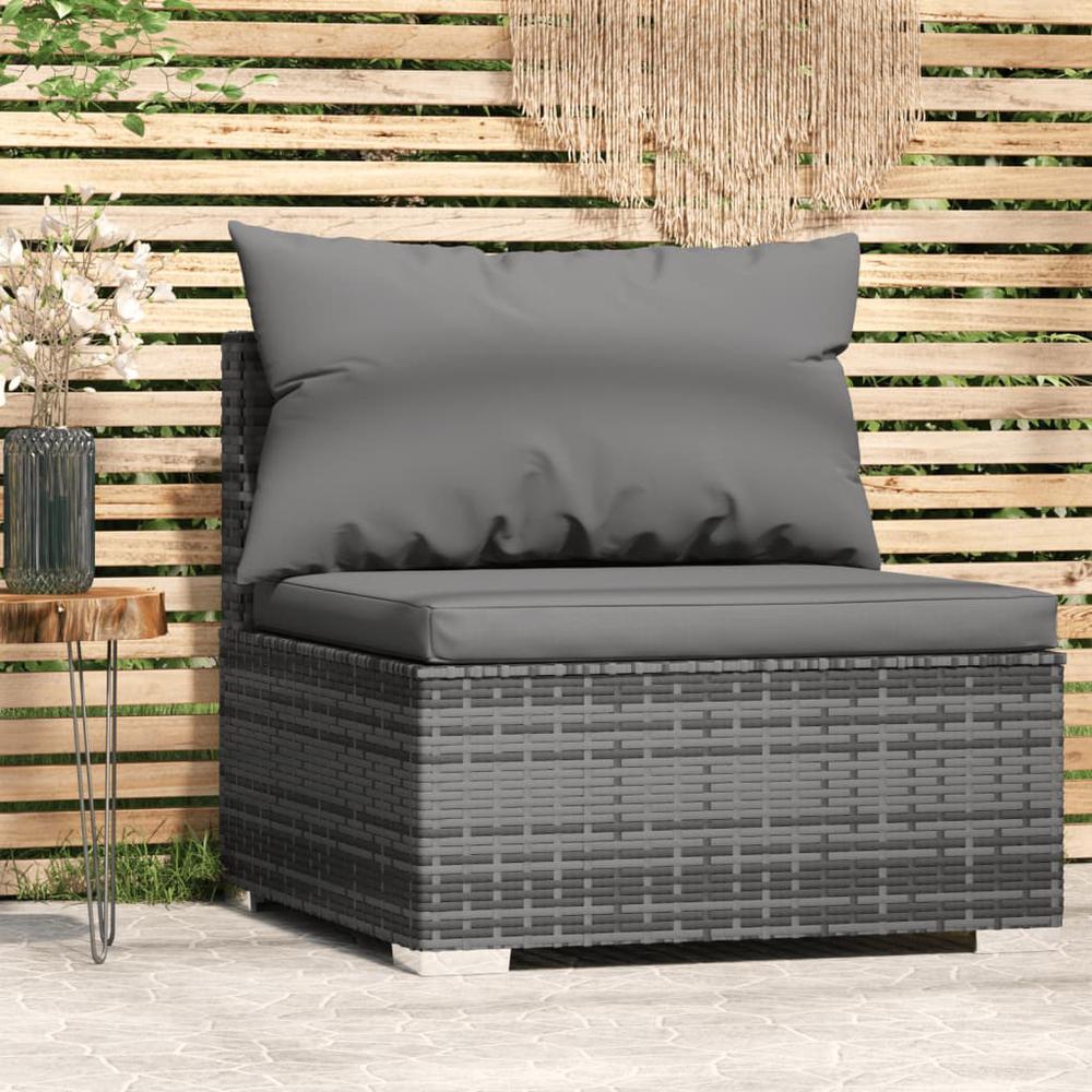 vidaXL Patio Middle Sofa with Cushions Gray Poly Rattan. Picture 7