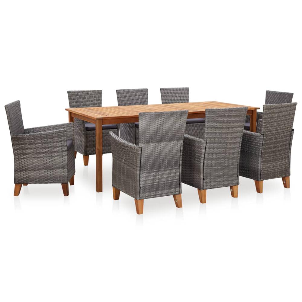 vidaXL 9 Piece Dining Set Poly Rattan and Solid Acacia Wood Gray 6002. Picture 1