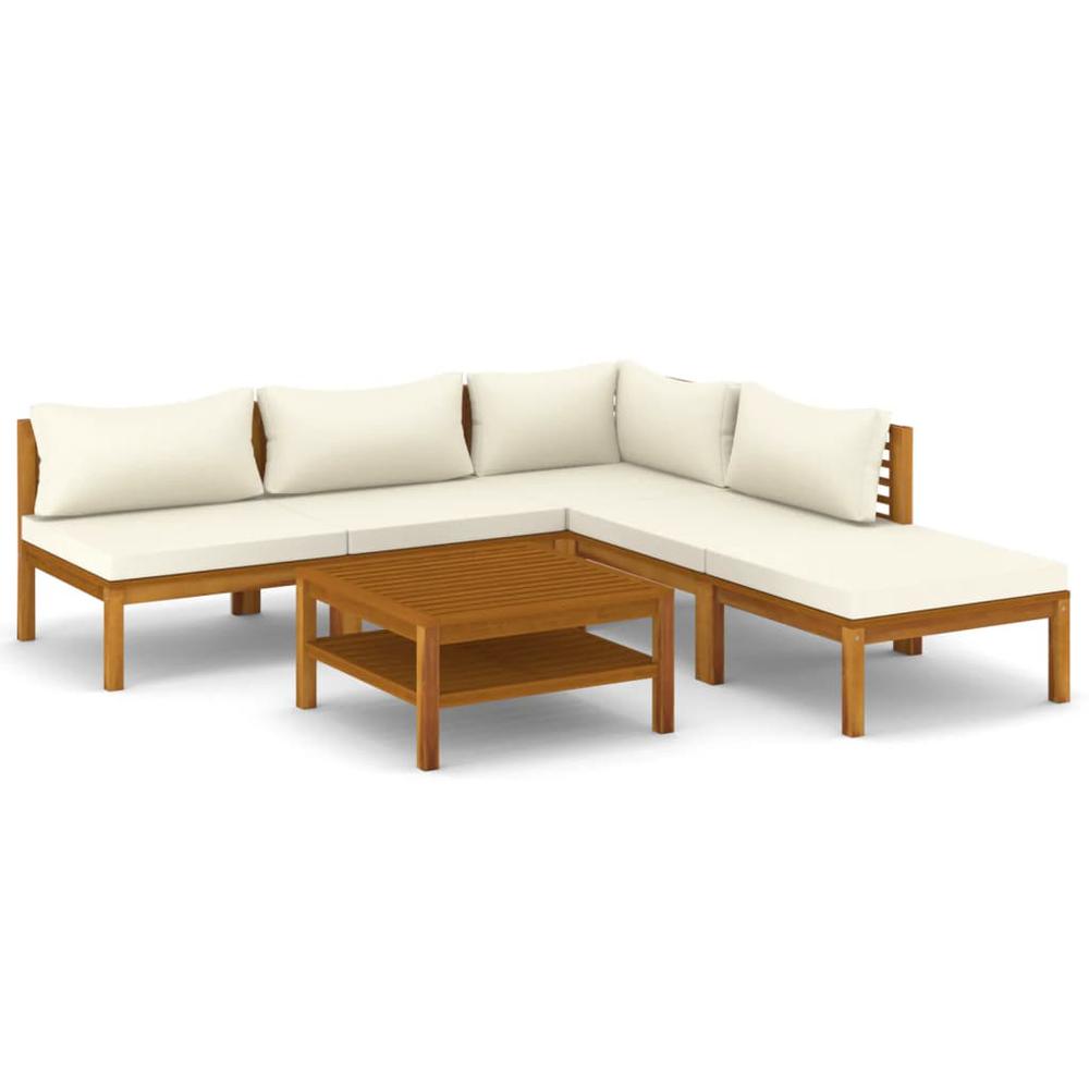 vidaXL 6 Piece Patio Lounge Set with Cream Cushion Solid Acacia Wood, 3086948. Picture 2