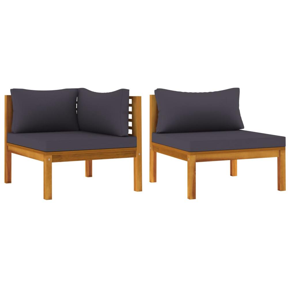 vidaXL 2 Piece Sofa Set with Dark Gray Cushions Solid Acacia Wood. Picture 2