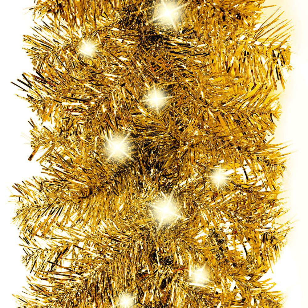 vidaXL Christmas Garland with LED Lights 197" Gold. Picture 3