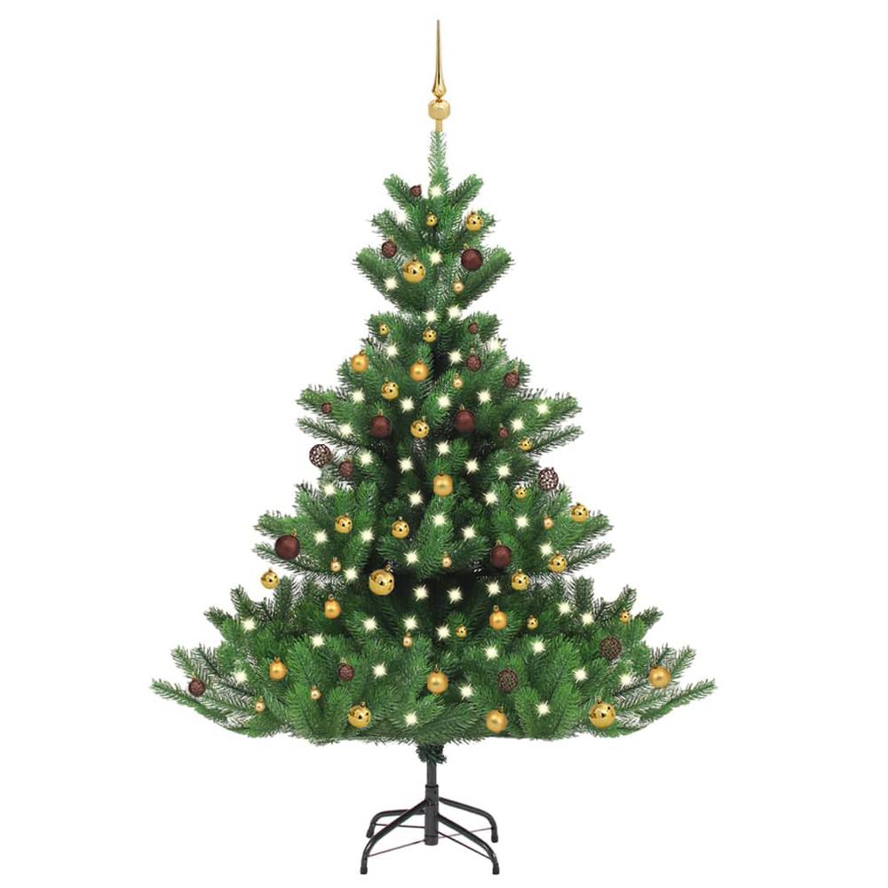 vidaXL Nordmann Fir Artificial Christmas Tree LED&Ball Set Green 70.9", 3077560. Picture 1
