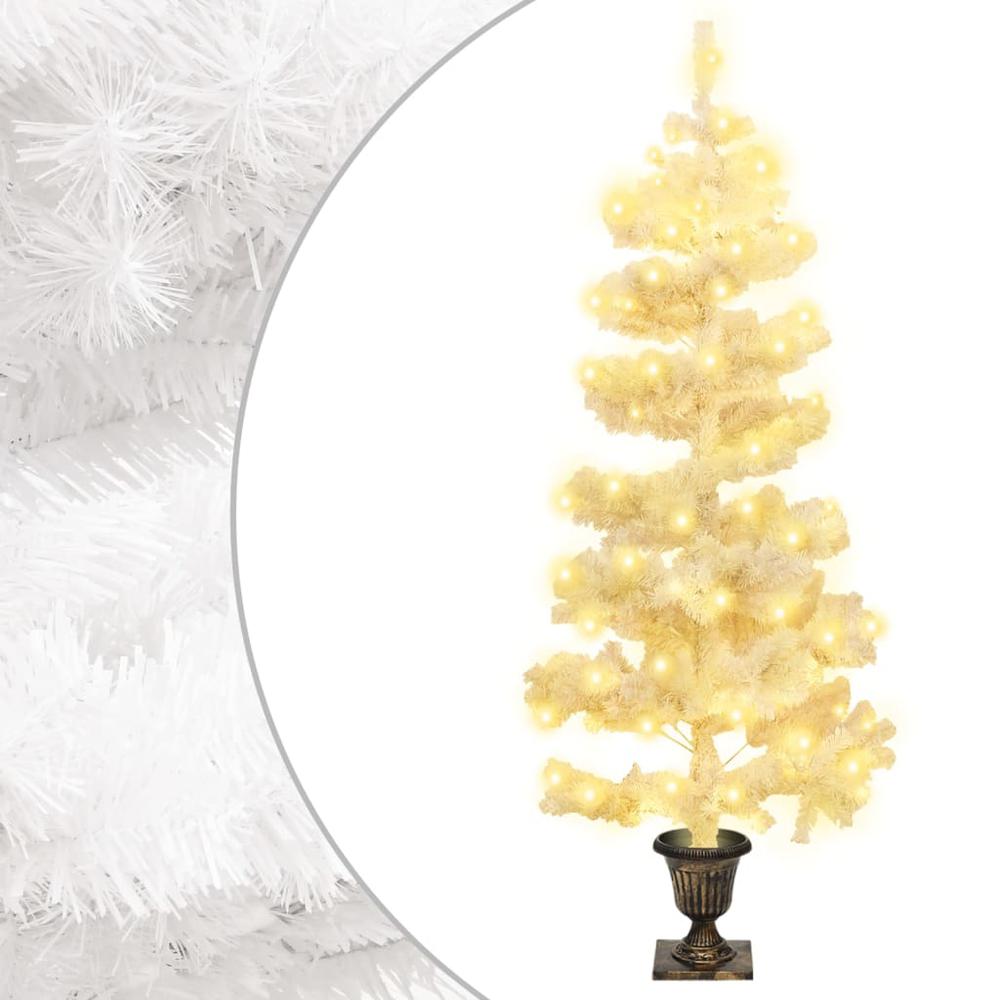 vidaXL Swirl Christmas Tree with Pot and LEDs White 47.2" PVC. Picture 1
