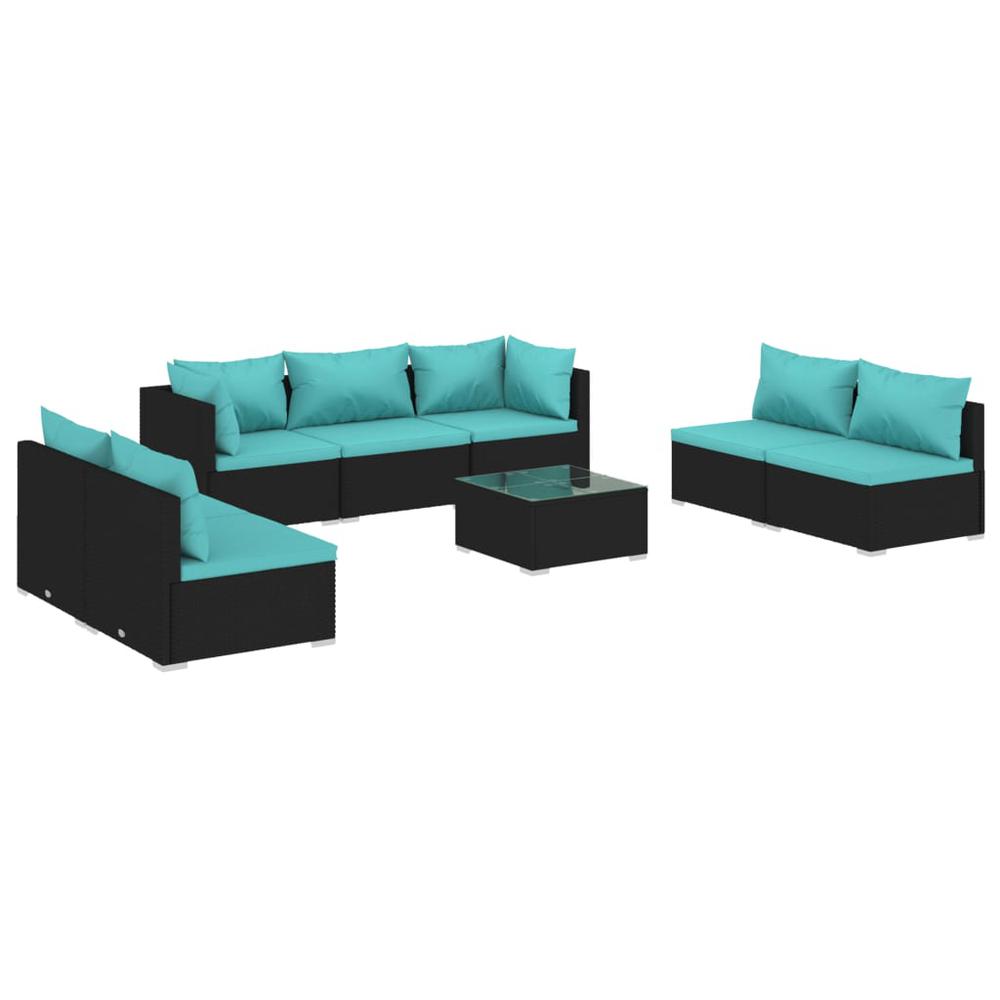 vidaXL 8 Piece Patio Lounge Set with Cushions Poly Rattan Black, 3102241. Picture 2