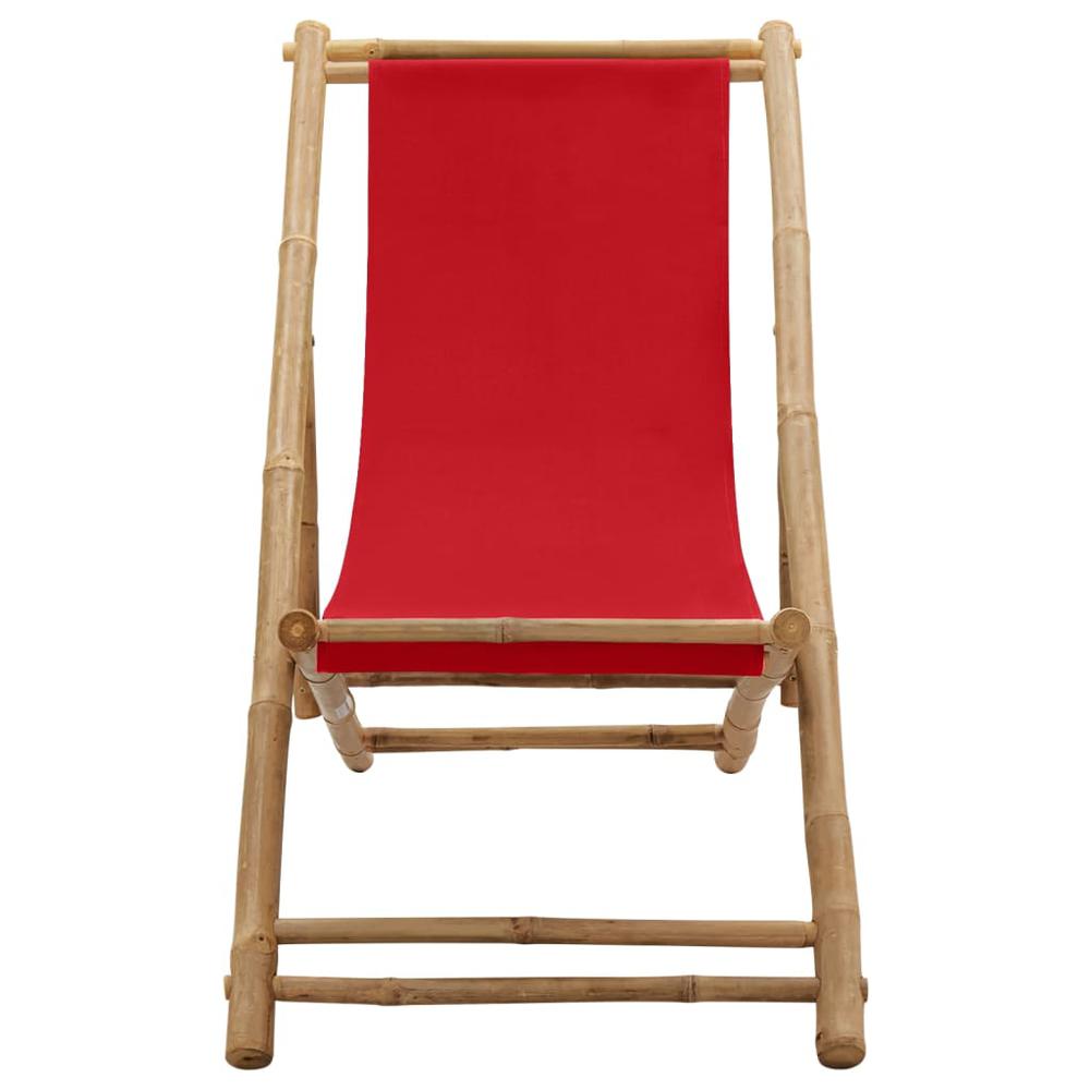 vidaXL Deck Chair Bamboo and Canvas Red, 318592. Picture 2