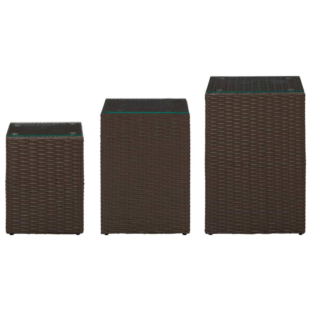 vidaXL Side Tables 3 pcs with Glass Top Brown Poly Rattan. Picture 2