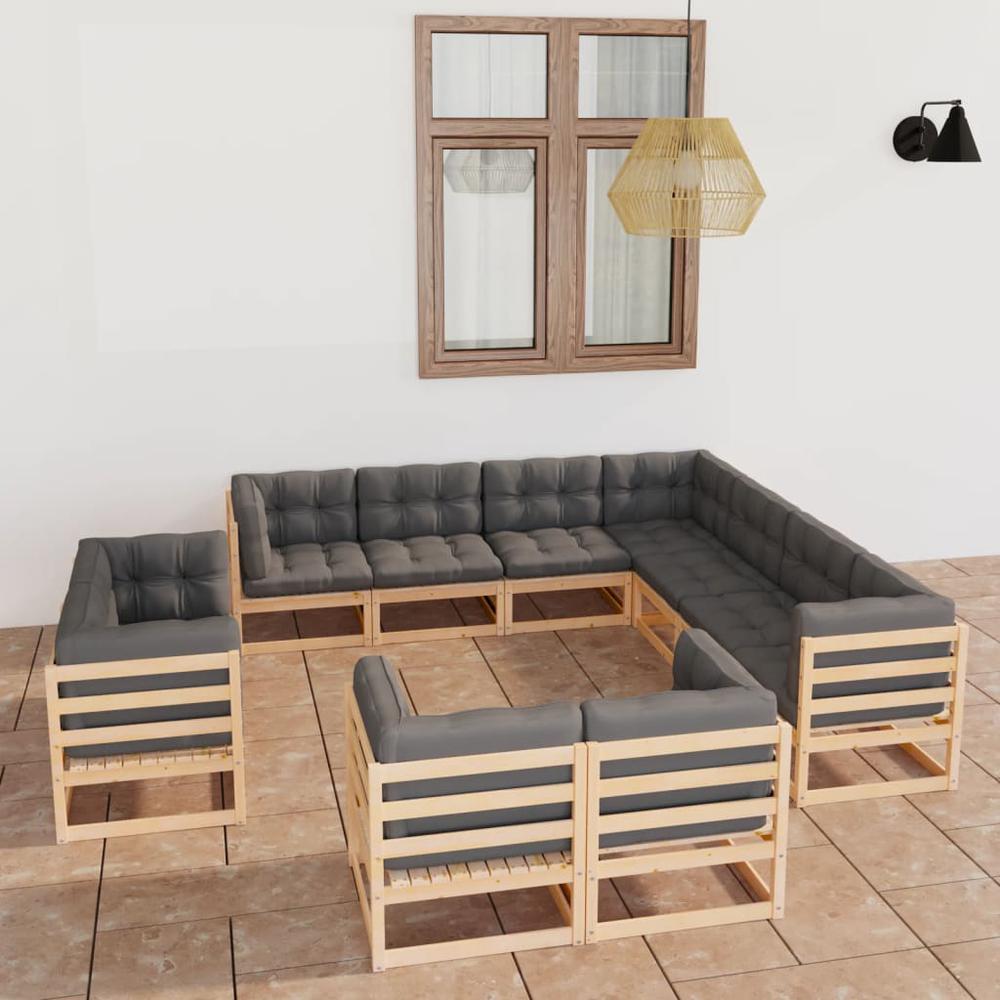 vidaXL 11 Piece Patio Lounge Set with Cushions Solid Pinewood, 3076994. Picture 1