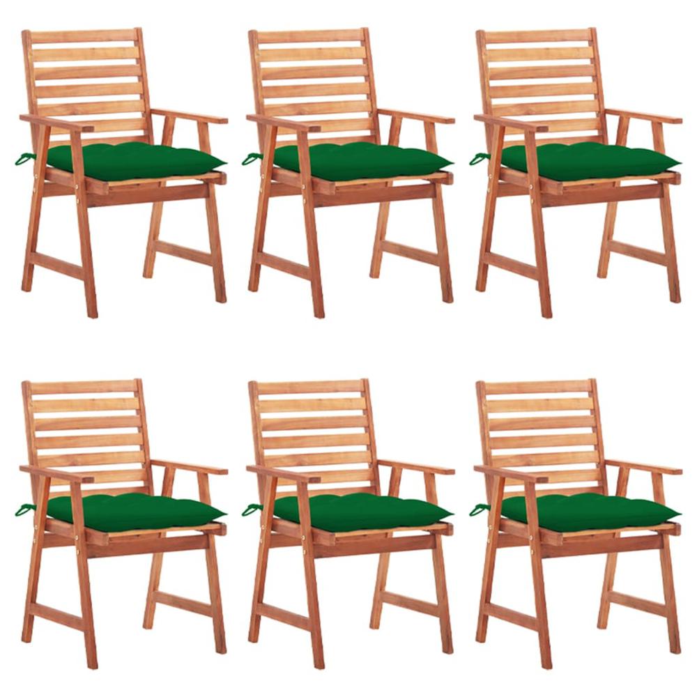 vidaXL Patio Dining Chairs 6 pcs with Cushions Solid Acacia Wood, 3078367. Picture 1
