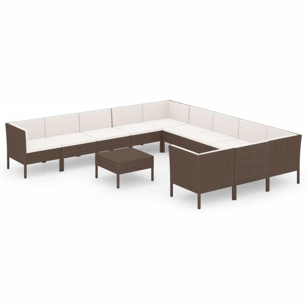 vidaXL 12 Piece Patio Lounge Set with Cushions Poly Rattan Brown, 3094499. Picture 2