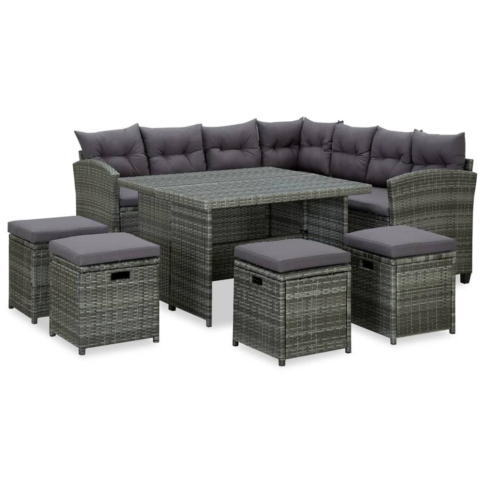vidaXL 6 Piece Patio Lounge Set with Cushions Poly Rattan Gray, 316870. Picture 1