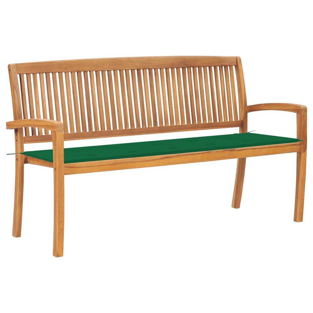 vidaXL Stacking Patio Bench with Cushion 62.6" Solid Teak Wood, 3063311. Picture 1