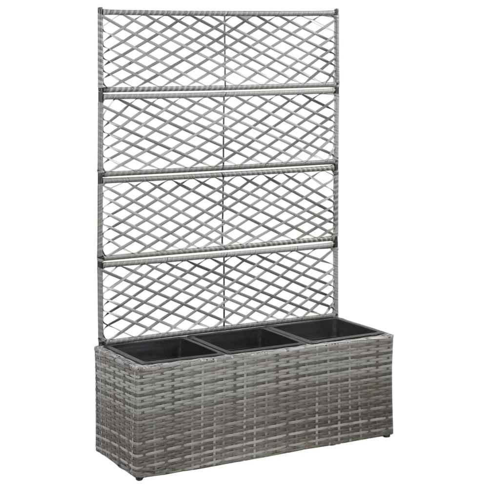 vidaXL Trellis Raised Bed with 3 Pots 32.7"x11.8"x51.2" Poly Rattan Gray. Picture 1