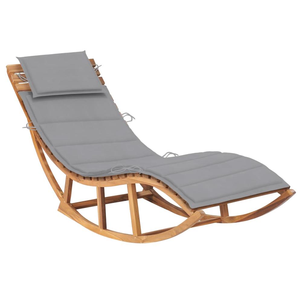vidaXL Rocking Sun Lounger with Cushion Solid Teak Wood, 3063334. Picture 1