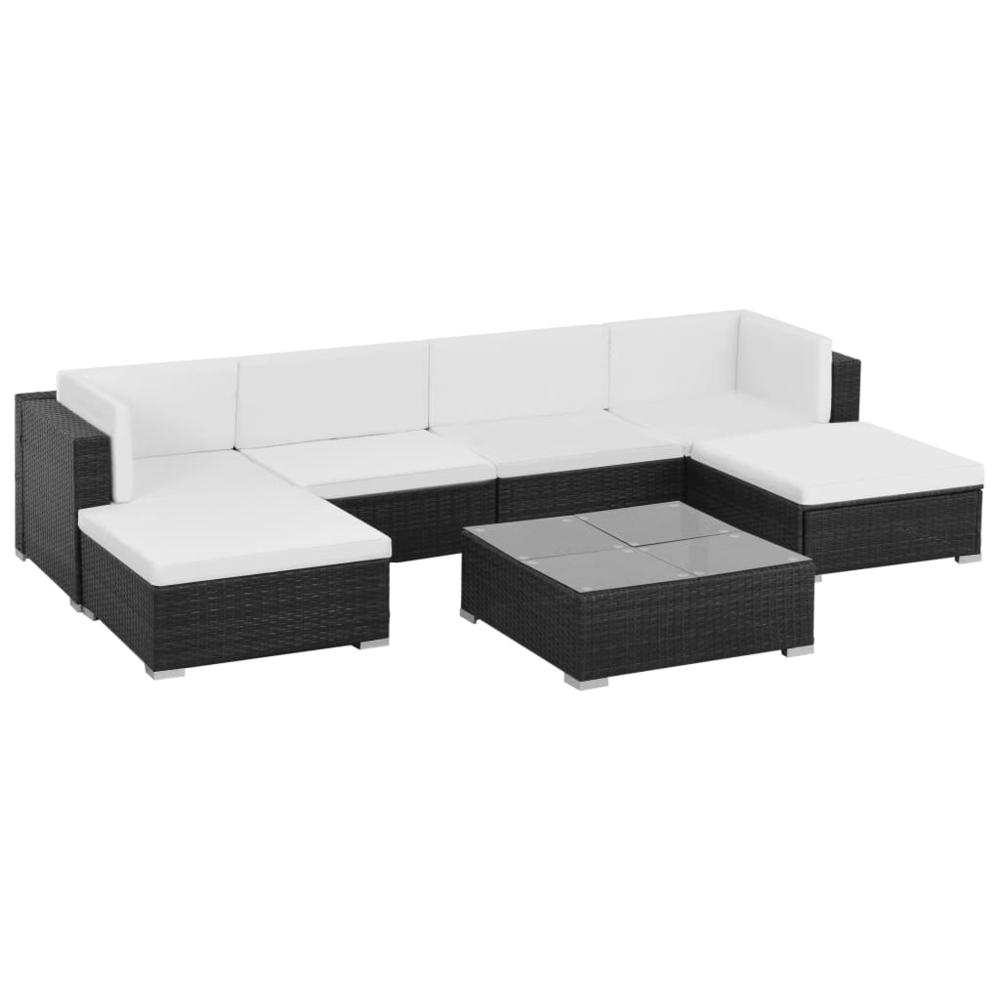 vidaXL 7 Piece Patio Lounge Set with Cushions Poly Rattan Black, 313744. Picture 1