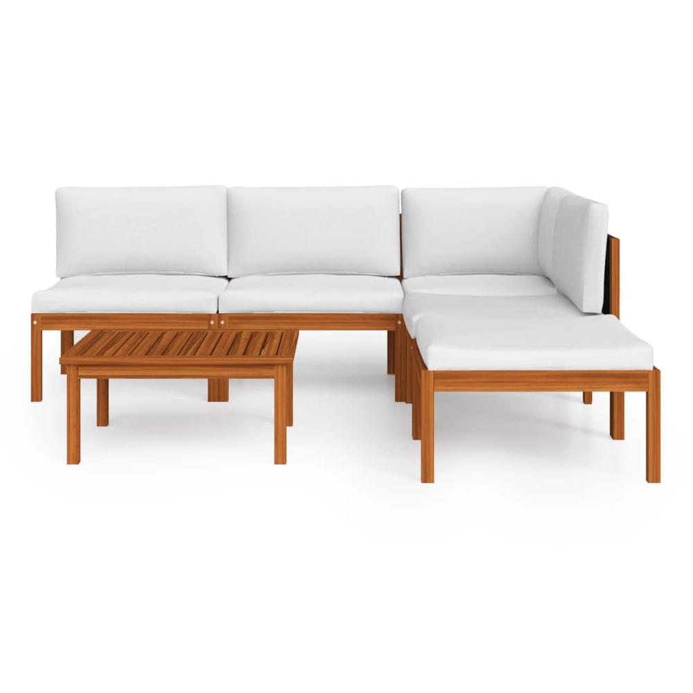 vidaXL 6 Piece Patio Lounge Set with Cushions Cream Solid Acacia Wood, 3057899. Picture 3