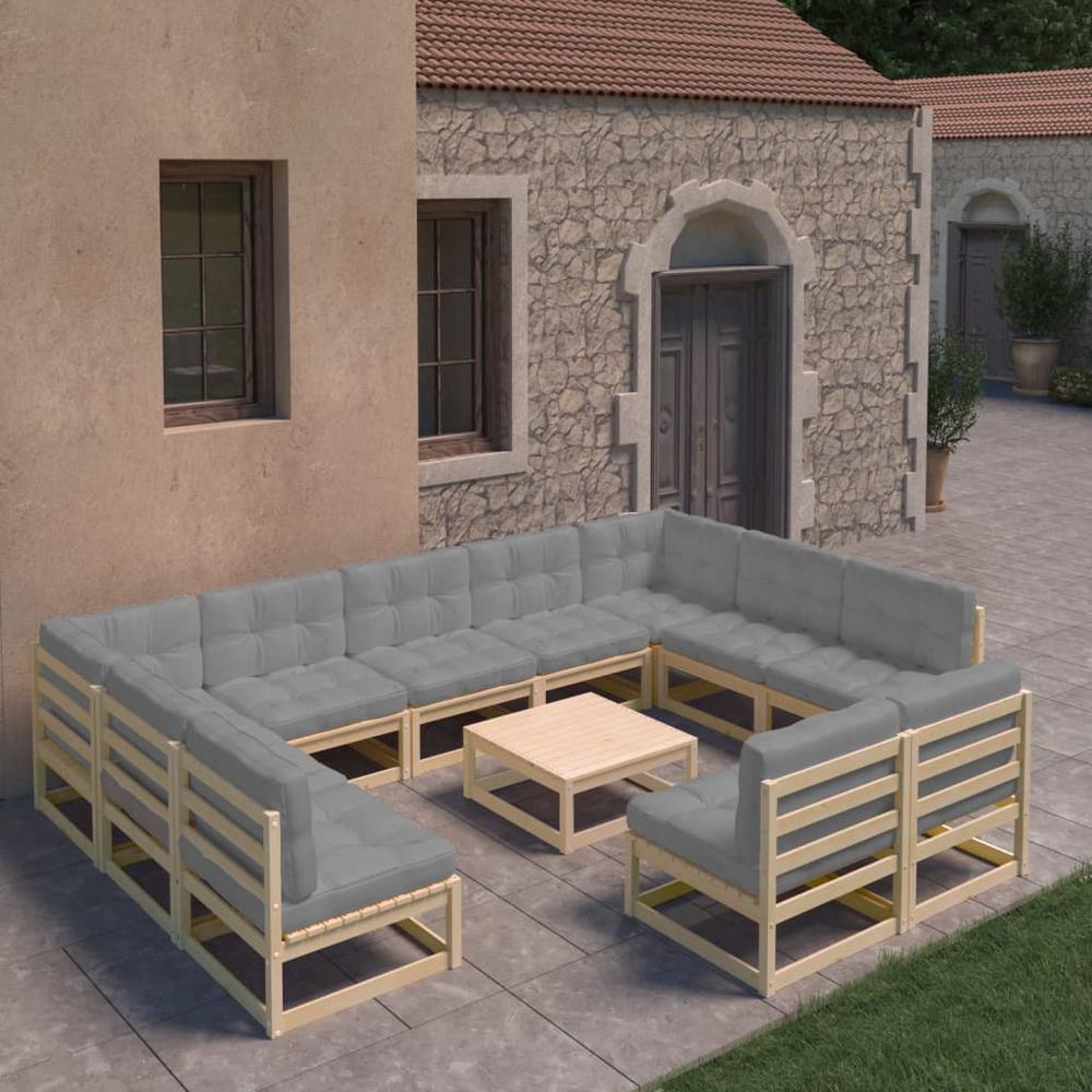 vidaXL 12 Piece Patio Lounge Set with Cushions Solid Pinewood, 3077229. Picture 1